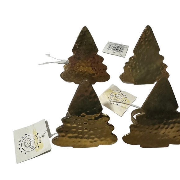 Vtg Kemp & Beatley Set of 6 Hammered Brass Gold Christmas Tree Napkin Rings NWT - Picture 3 of 9